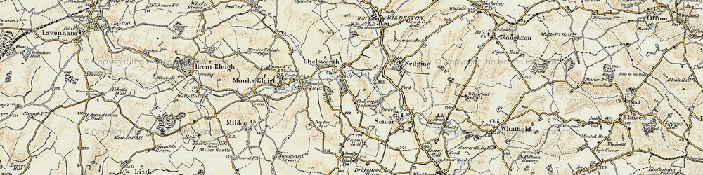 Old map of Chelsworth in 1899-1901