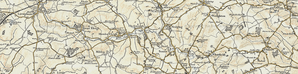 Old map of Chelsworth Common in 1899-1901