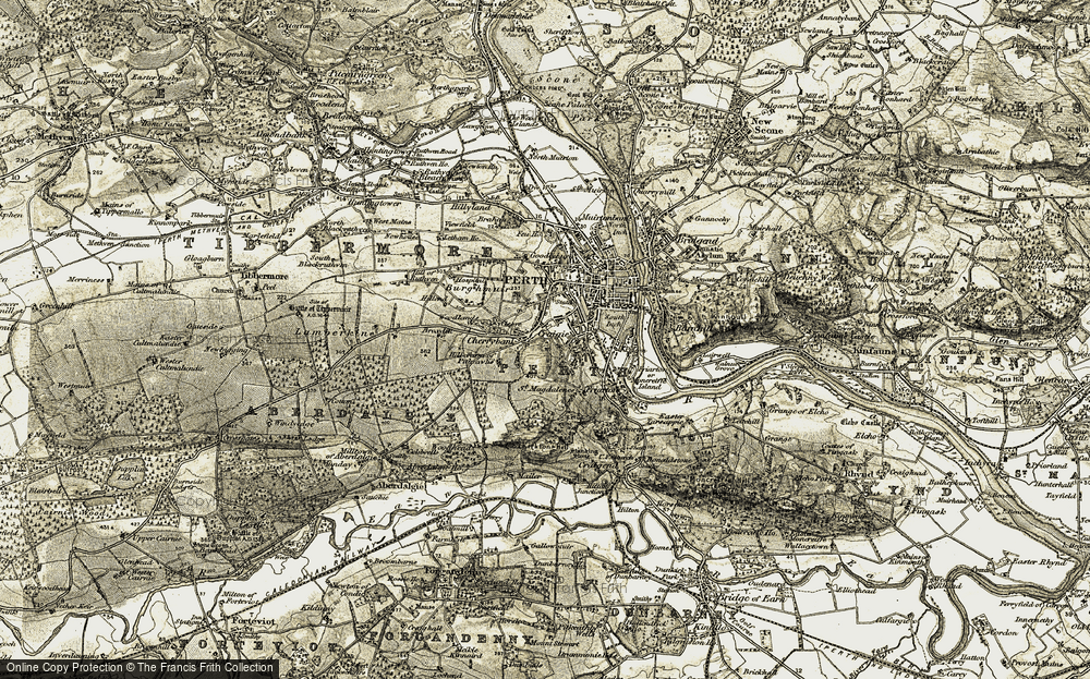 Old Map of Historic Map covering Broxden in 1906-1908