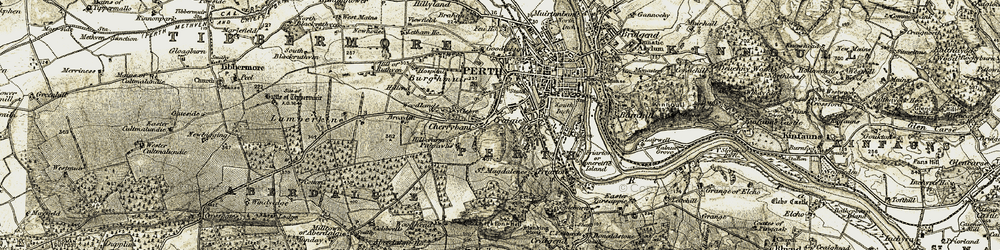 Old map of Cherrybank in 1906-1908