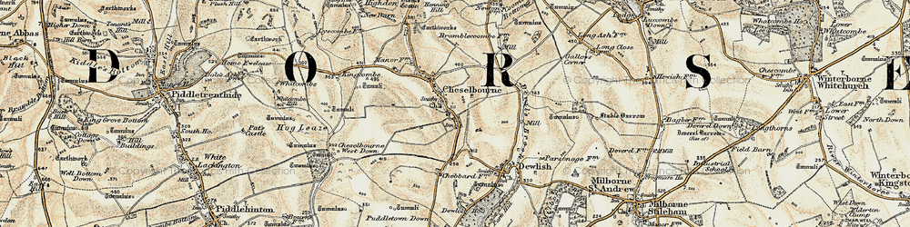 Old map of Puddletown Down in 1897-1909