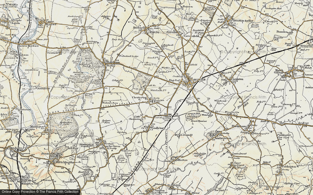 Old Map of Historic Map covering Alchester (Roman Town) in 1898-1899