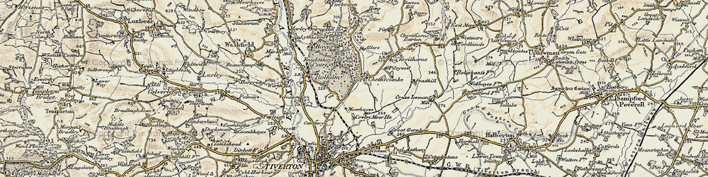 Old map of Chettiscombe in 1898-1900