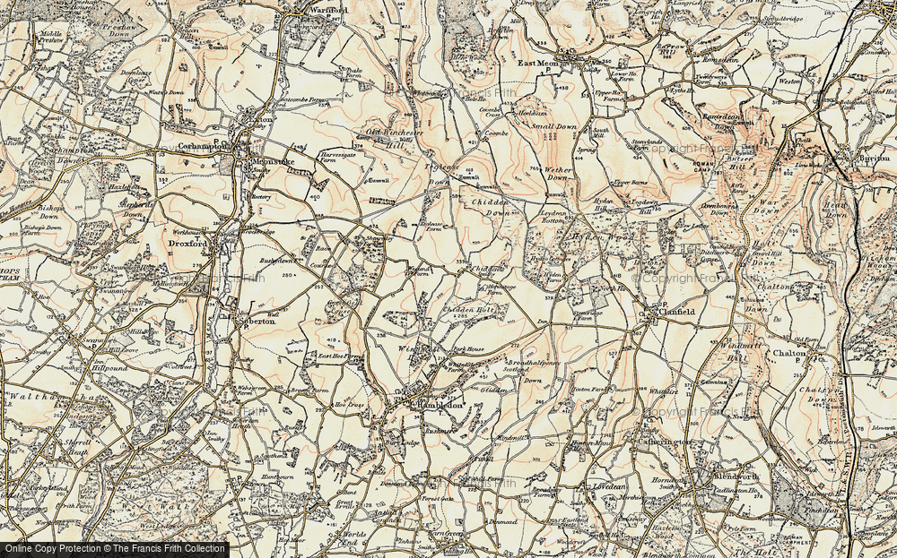 Old Map of Historic Map covering Bat & Ball (PH) in 1897-1900