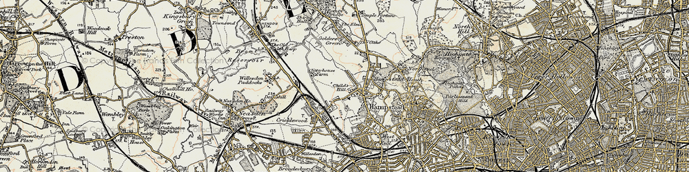 Old map of Child's Hill in 1897-1898