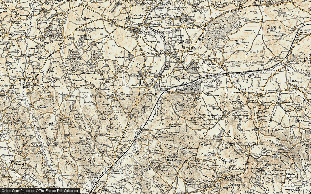 Old Map of Historic Map covering River Axe in 1898-1899