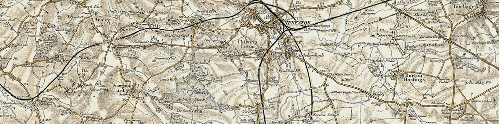 Old map of Chilvers Coton in 1901-1902