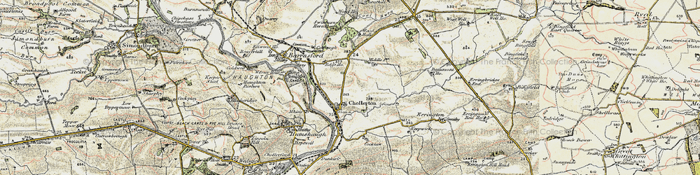 Old map of Chollerton in 1901-1903