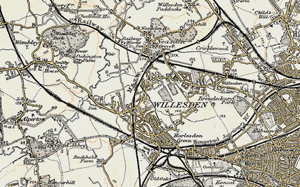 Old map of Church End in 1897-1909