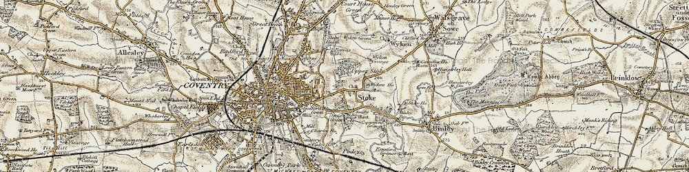 Old map of Church End in 1901-1902