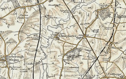 Old map of Churchover in 1901-1902