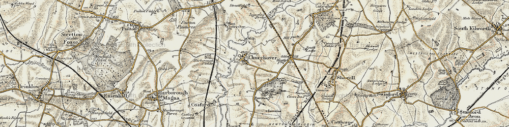 Old map of Churchover in 1901-1902