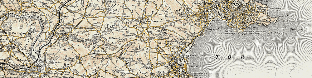 Old map of Churscombe in 1899
