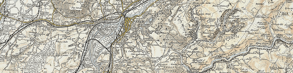 Old map of Cimla in 1900-1901