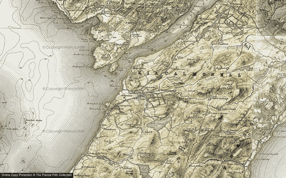 Old Map of Historic Map covering Achadh-Chaorann in 1905-1907