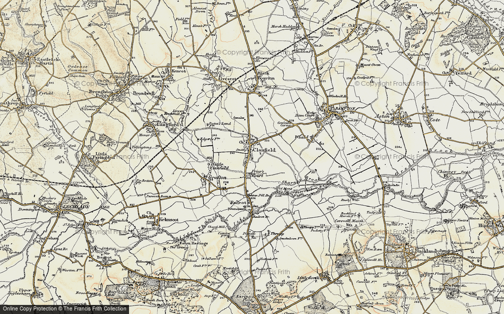 Old Map of Historic Map covering Black Bourton Brook in 1898-1899