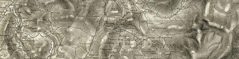 Old map of Breac Leathad in 1908-1911