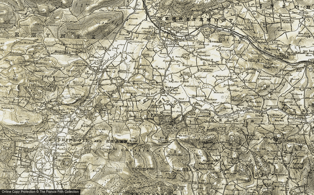 Old Map of Historic Map covering Gadie Burn in 1908-1910