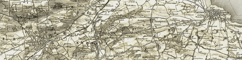 Old map of Clatto in 1906-1908