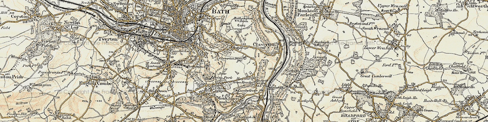 Old map of Claverton Down in 1898-1899