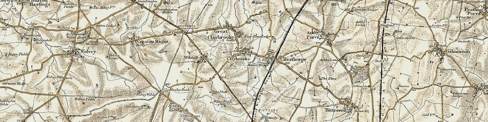 Old map of Claybrooke Parva in 1901-1902