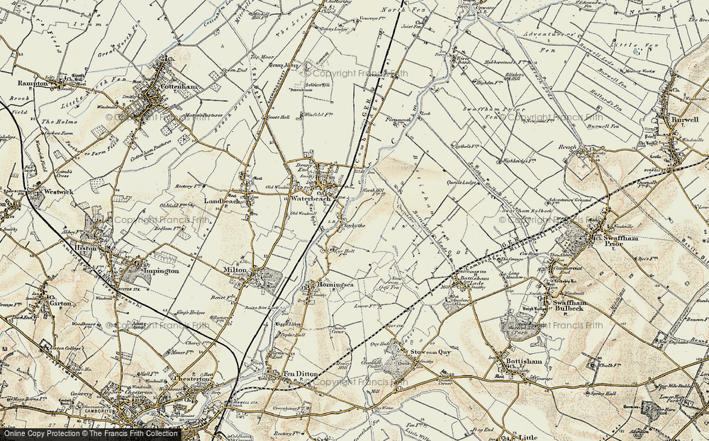 Old Map of Historic Map covering Bottisham Lode in 1899-1901