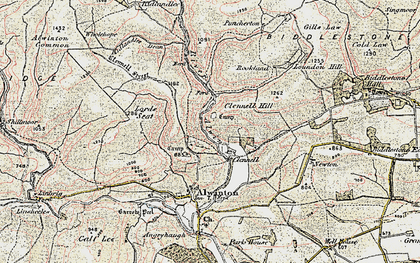 Old map of Alwinton Burn in 1901-1903