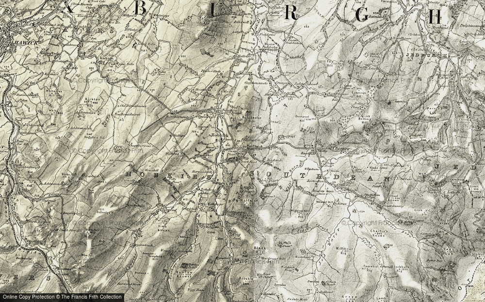 Old Map of Historic Map covering Bonchester Hill in 1901-1904