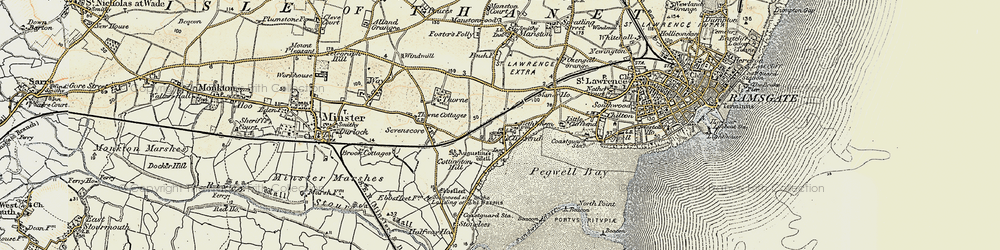 Old map of Pegwell Bay in 1898-1899