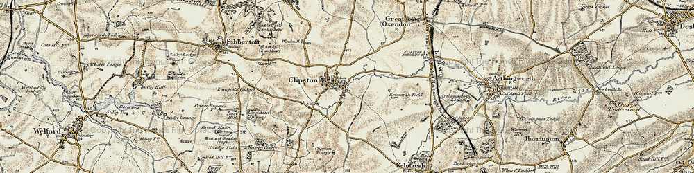 Old map of Clipston in 1901-1902