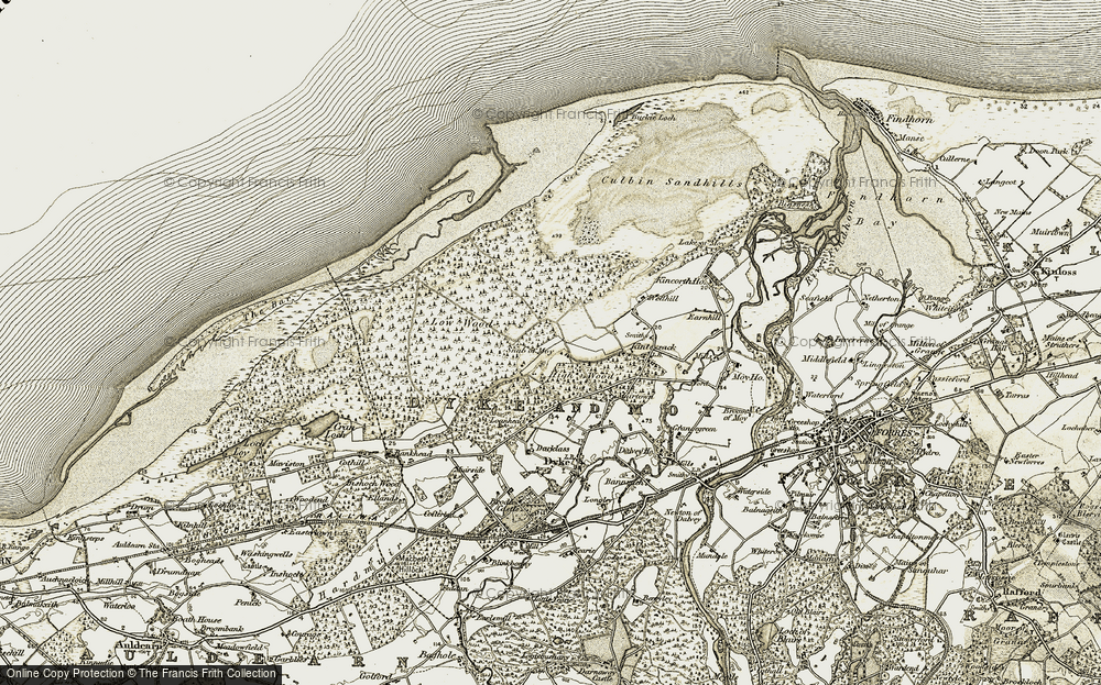 Old Map of Historic Map covering Culbin Forest in 1910-1911