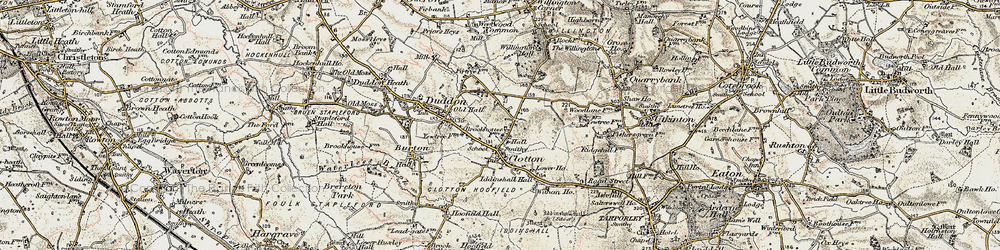 Old map of Clotton Common in 1902-1903