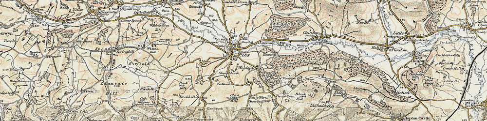 Old map of Clun in 1901-1903