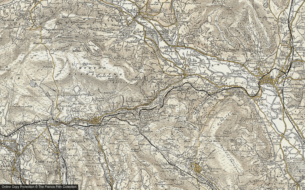 Old Map of Historic Map covering Blaen Dyar in 1899-1900