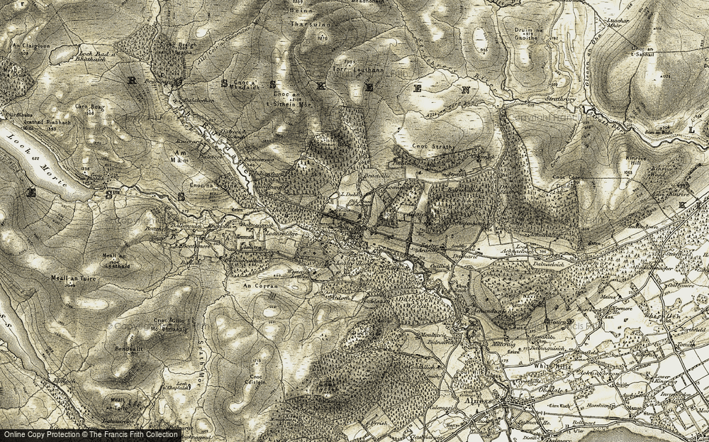 Old Map of Historic Map covering Braetollie in 1911-1912