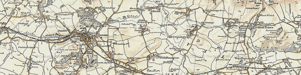 Old map of Coate in 1898-1899