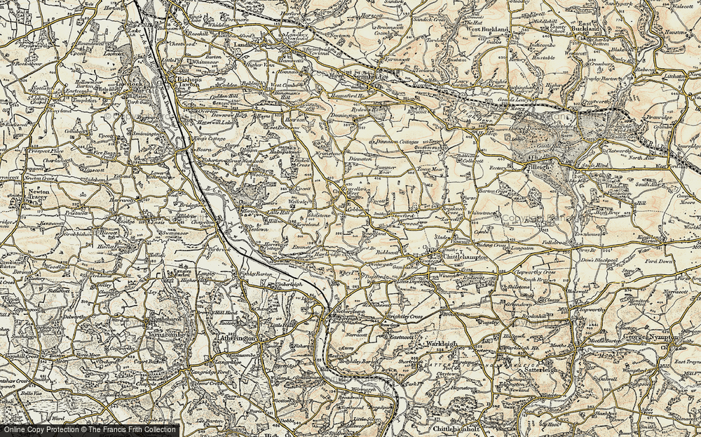Old Map of Historic Map covering Bickell Cross in 1900