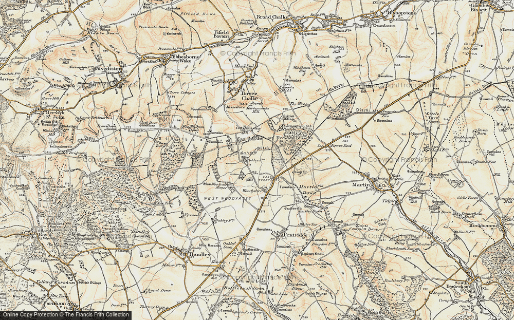 Old Map of Historic Map covering Vernditch Chase in 1897-1909
