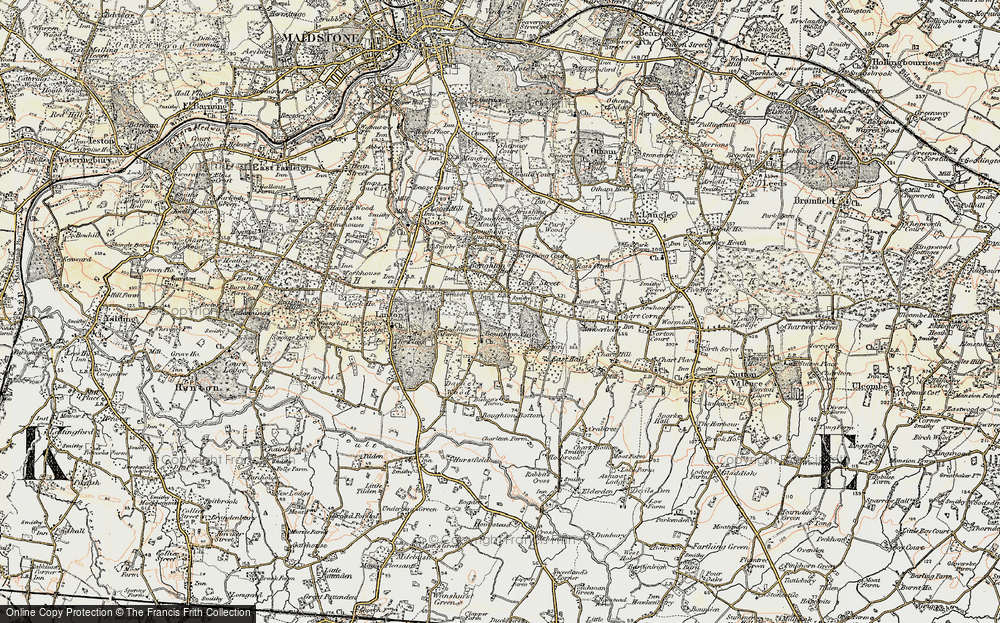 Old Map of Historic Map covering Boughton Monchelsea Place in 1897-1898
