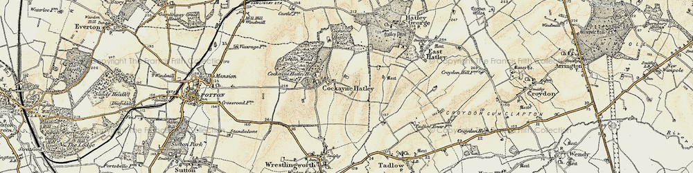 Old map of Cockayne Hatley in 1898-1901