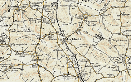 Old map of Cockfield in 1899-1901