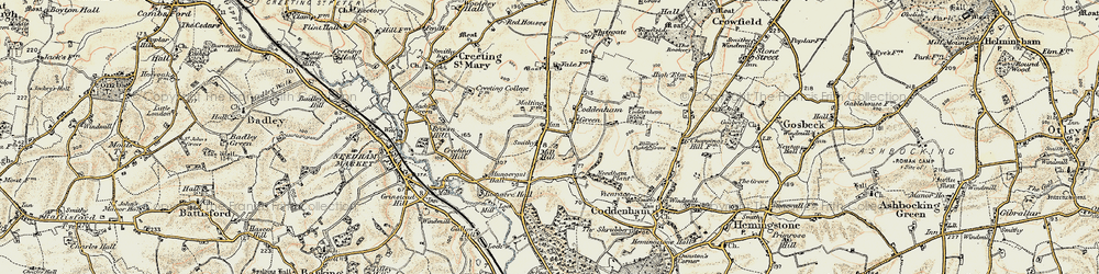 Old map of Coddenham Green in 1898-1901