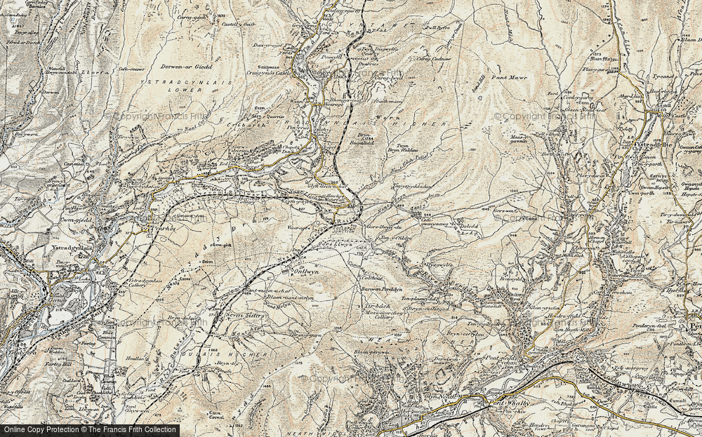 Old Map of Historic Map covering Tonspyddaden in 1900-1901