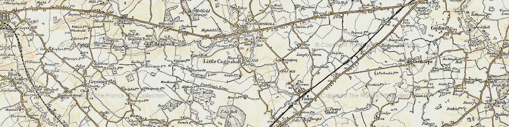 Old map of Coggeshall Hamlet in 1898-1899