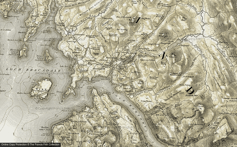Old Map of Historic Map covering Beinn Dubh in 1908-1909