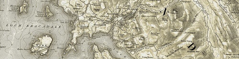Old map of Beinn Thuaithealain in 1908-1909