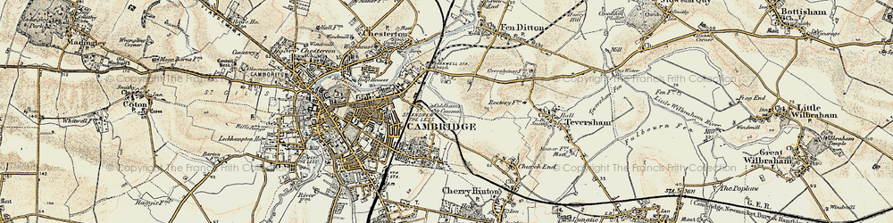 Old map of Coldham's Common in 1899-1901