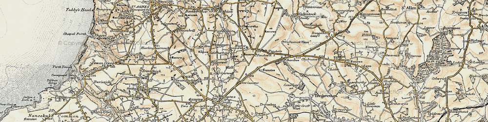 Old map of Four Burrows in 1900