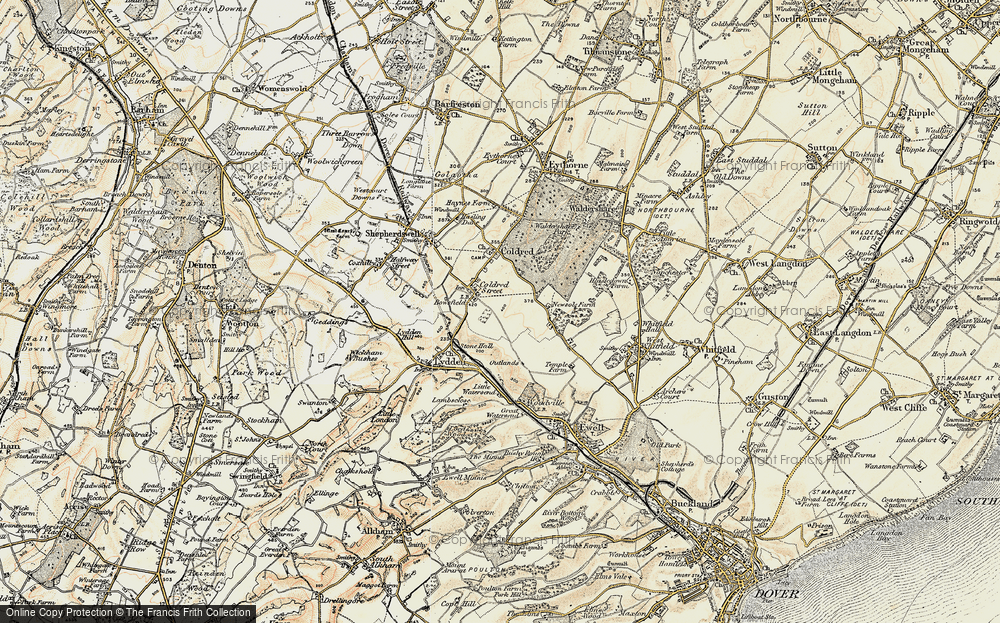 Old Map of Coldred, 1898-1899 in 1898-1899