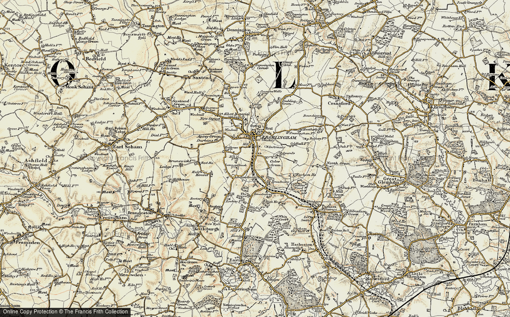 Old Map of Historic Map covering Parham Ho in 1898-1901